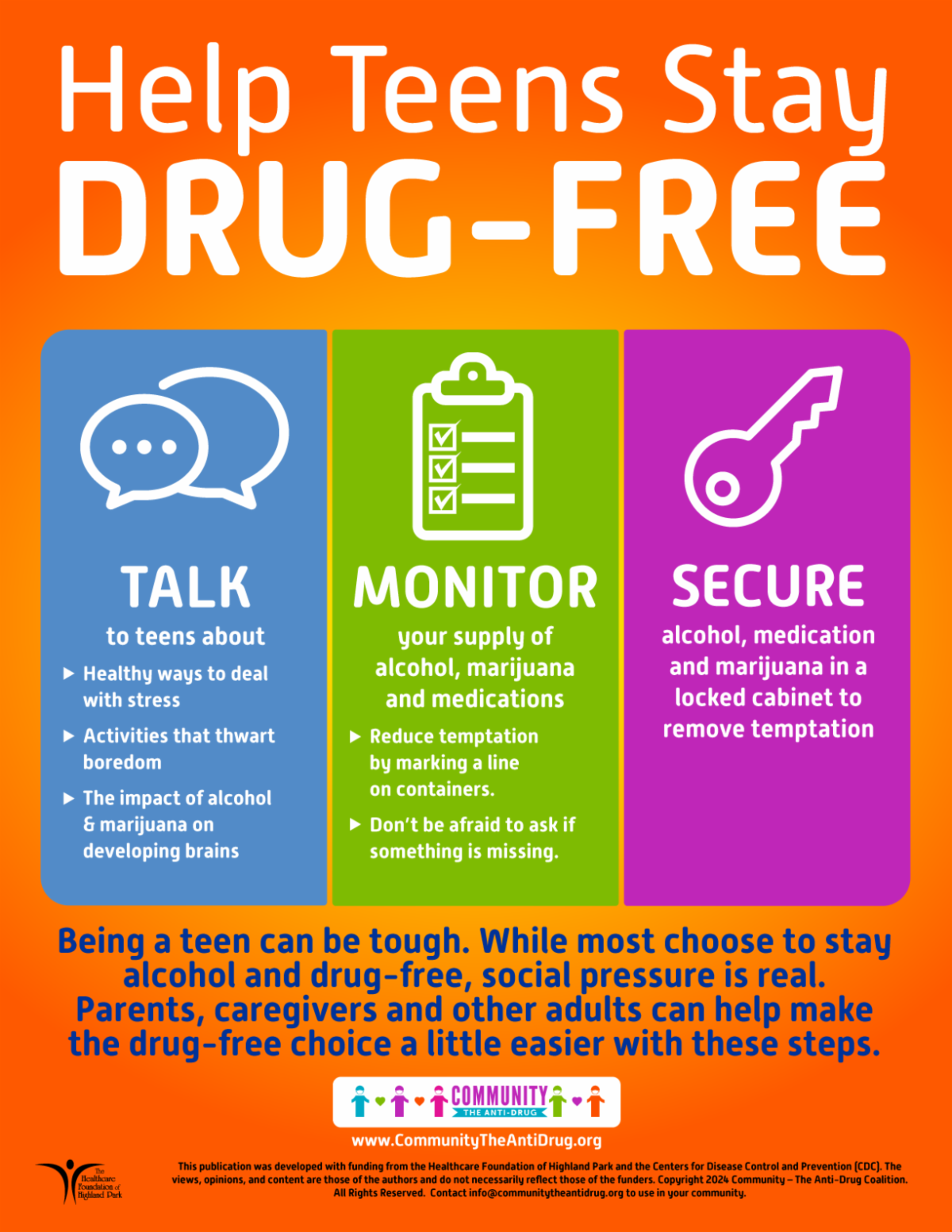 Ways to help teens stay drug-free: talk, monitor & secure